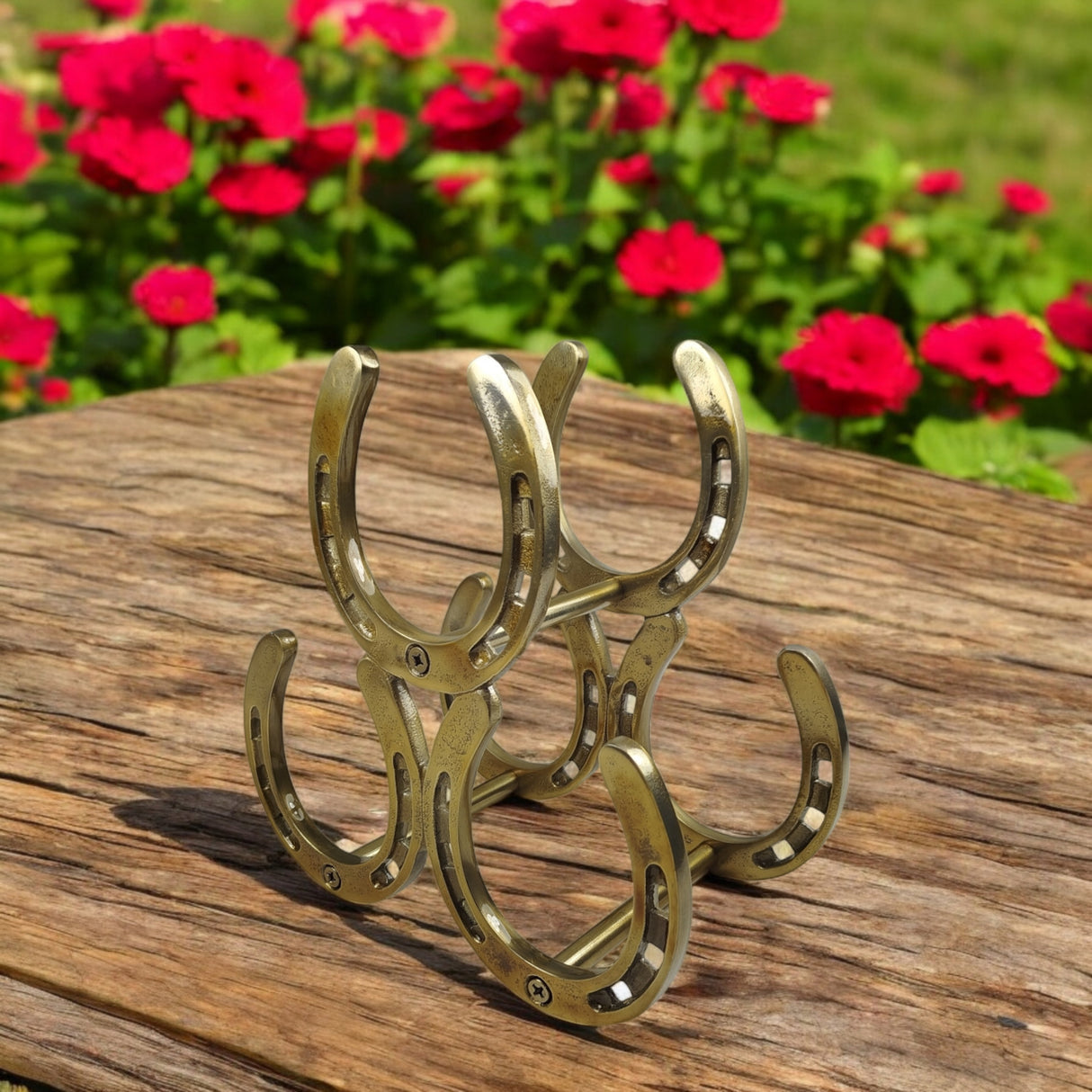 Hufeisen Flaschenhalter in Messingoptik - Weinflaschenhalter aus Metall