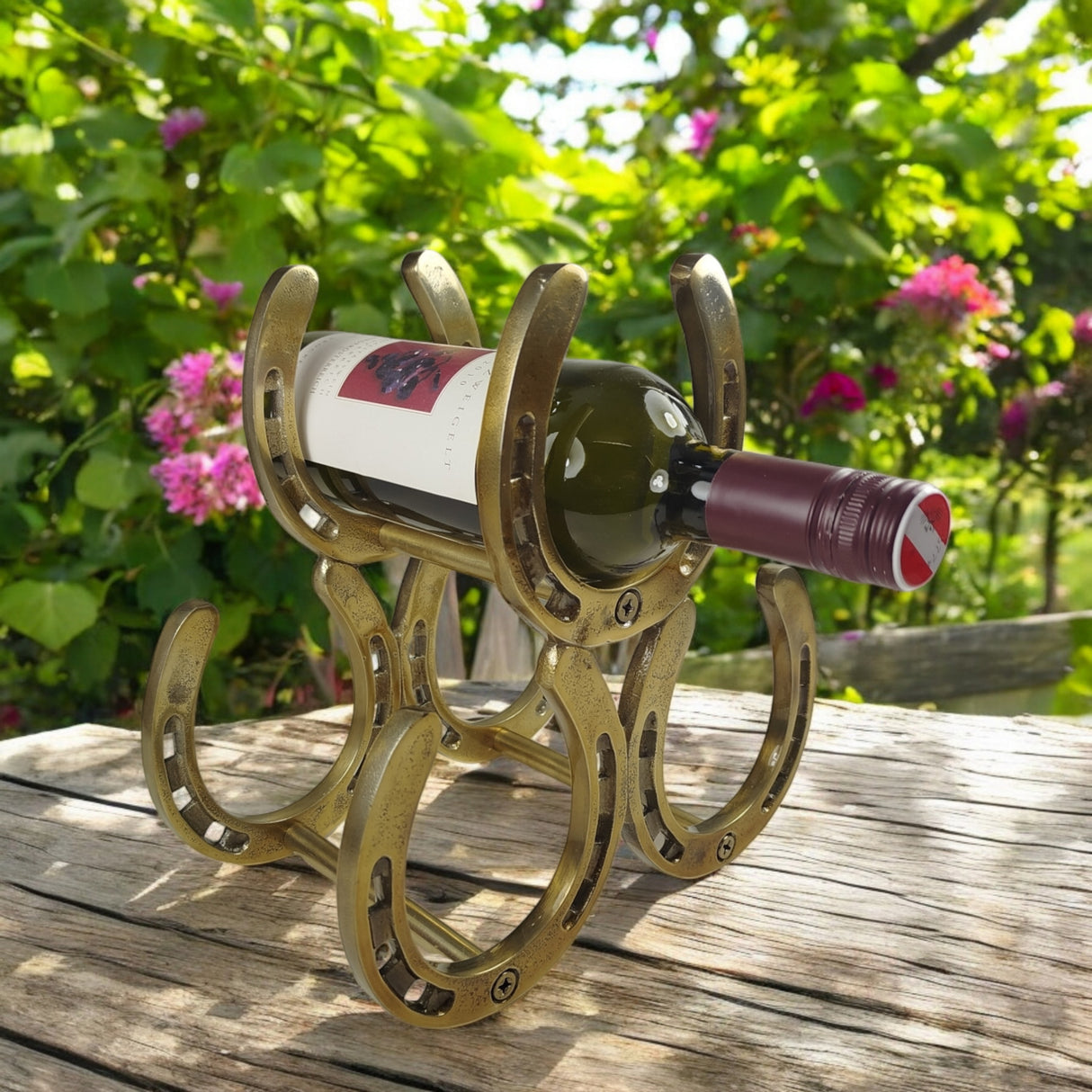 Hufeisen Flaschenhalter in Messingoptik - Weinflaschenhalter aus Metall