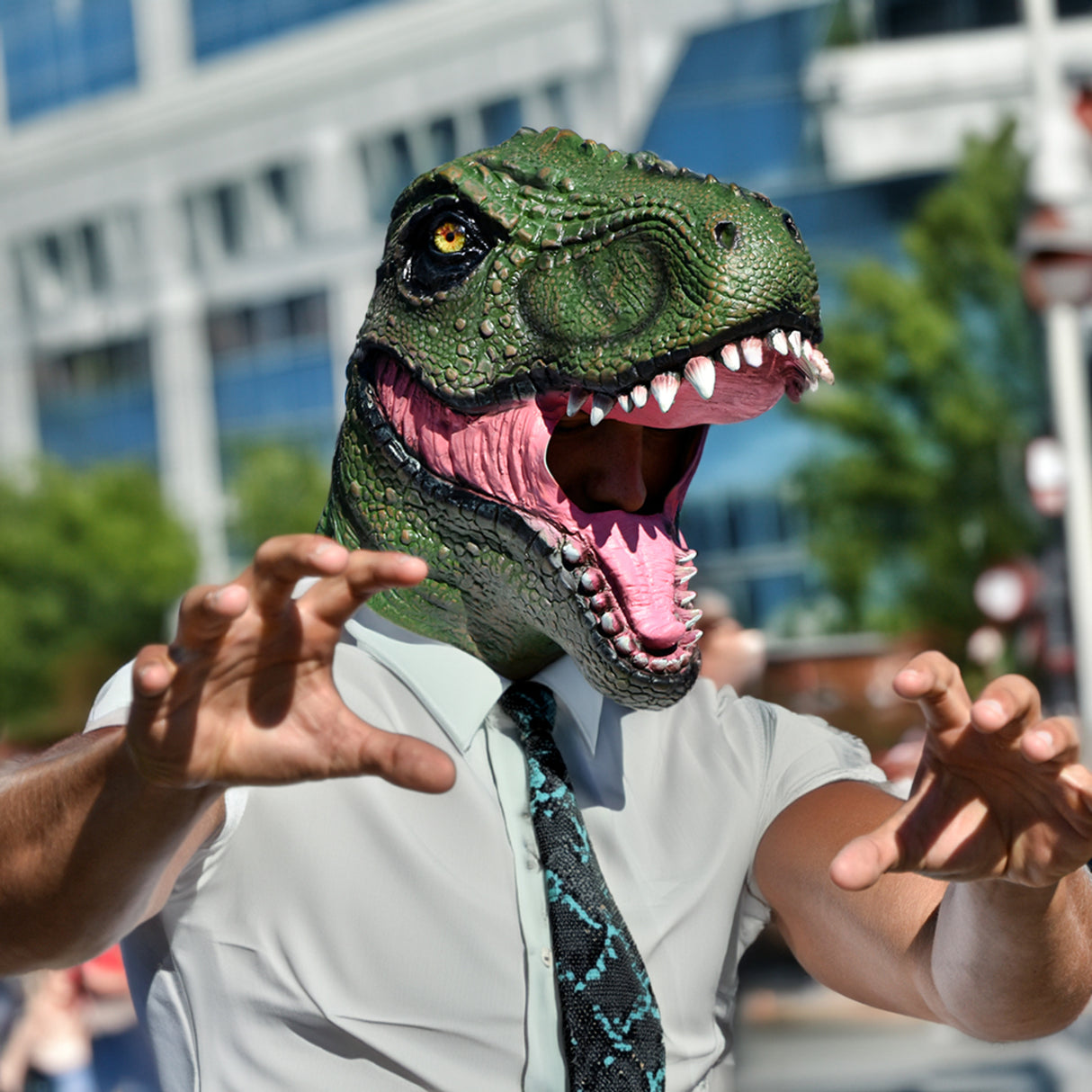 Dinosaurier Maske aus Latex Gummi - T-Rex Gesichtsmaske für Karneval & Fasching