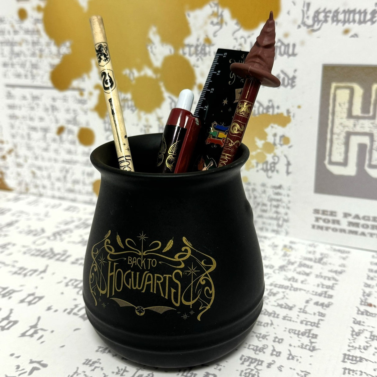 Harry Potter Kessel Stiftehalter mit 3 Stiften und Lineal