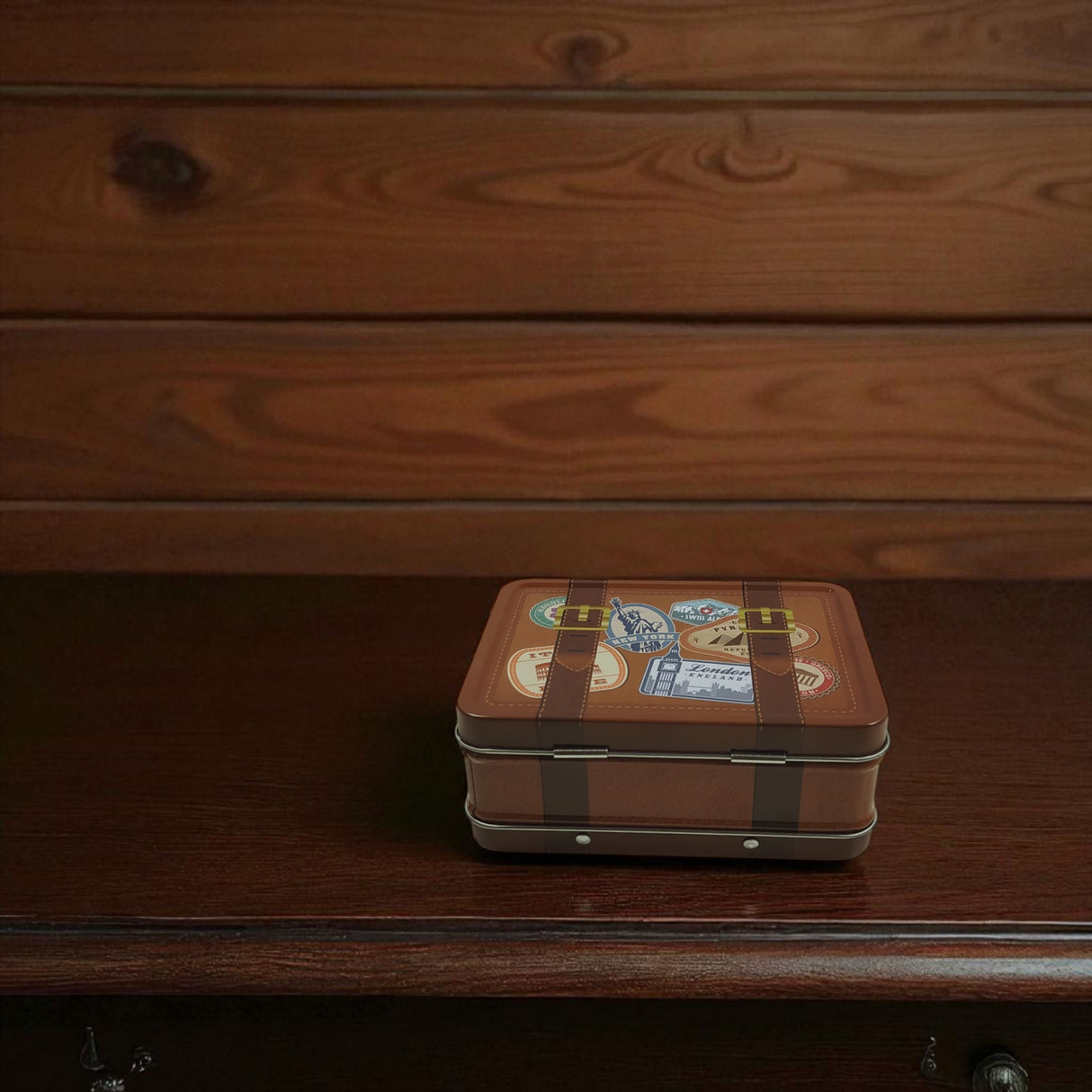 Reisekoffer Metalldose mit Haltegriff