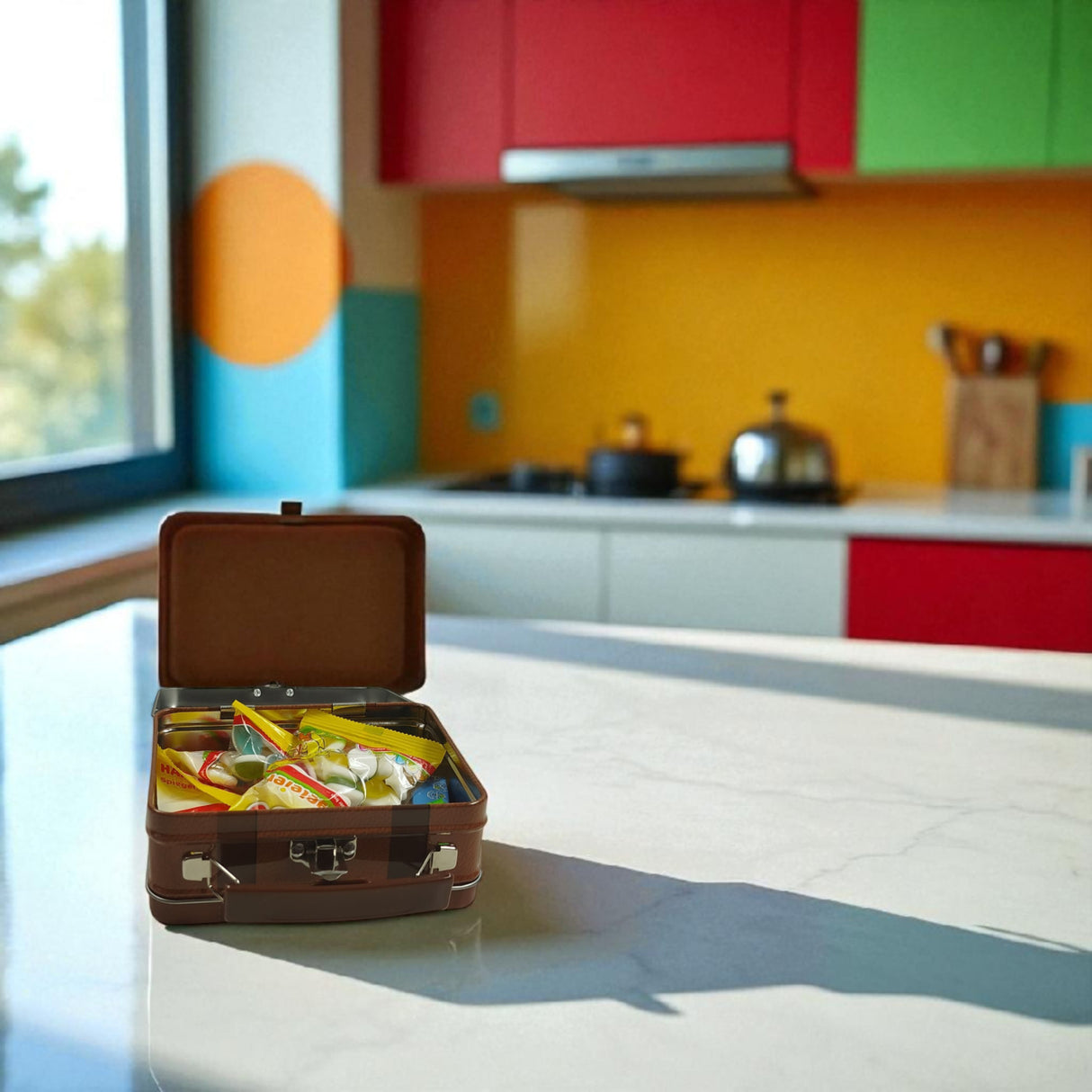 Reisekoffer Metalldose mit Haltegriff