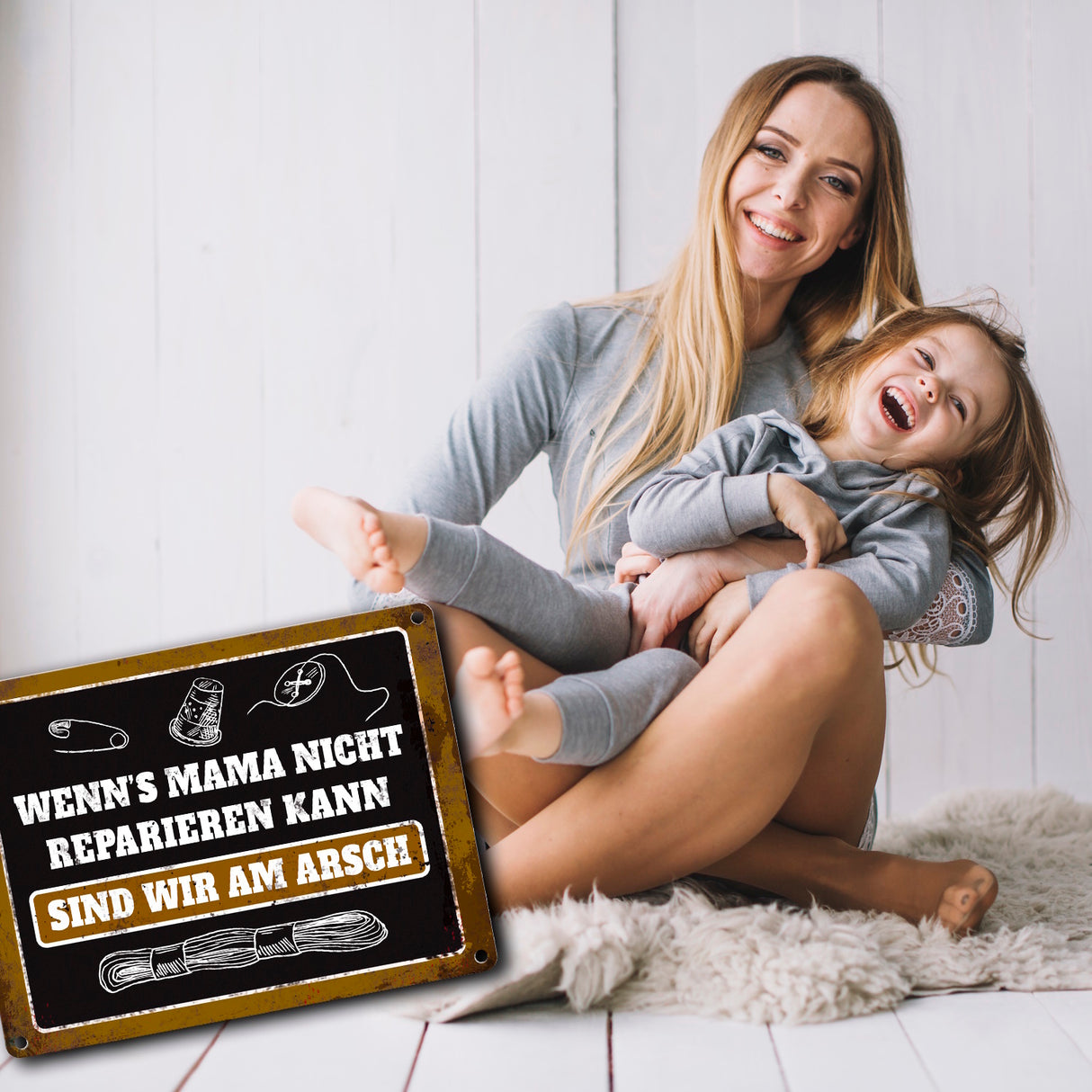 Metallschild mit Spruch: Wenn Mama es nicht reparieren ...