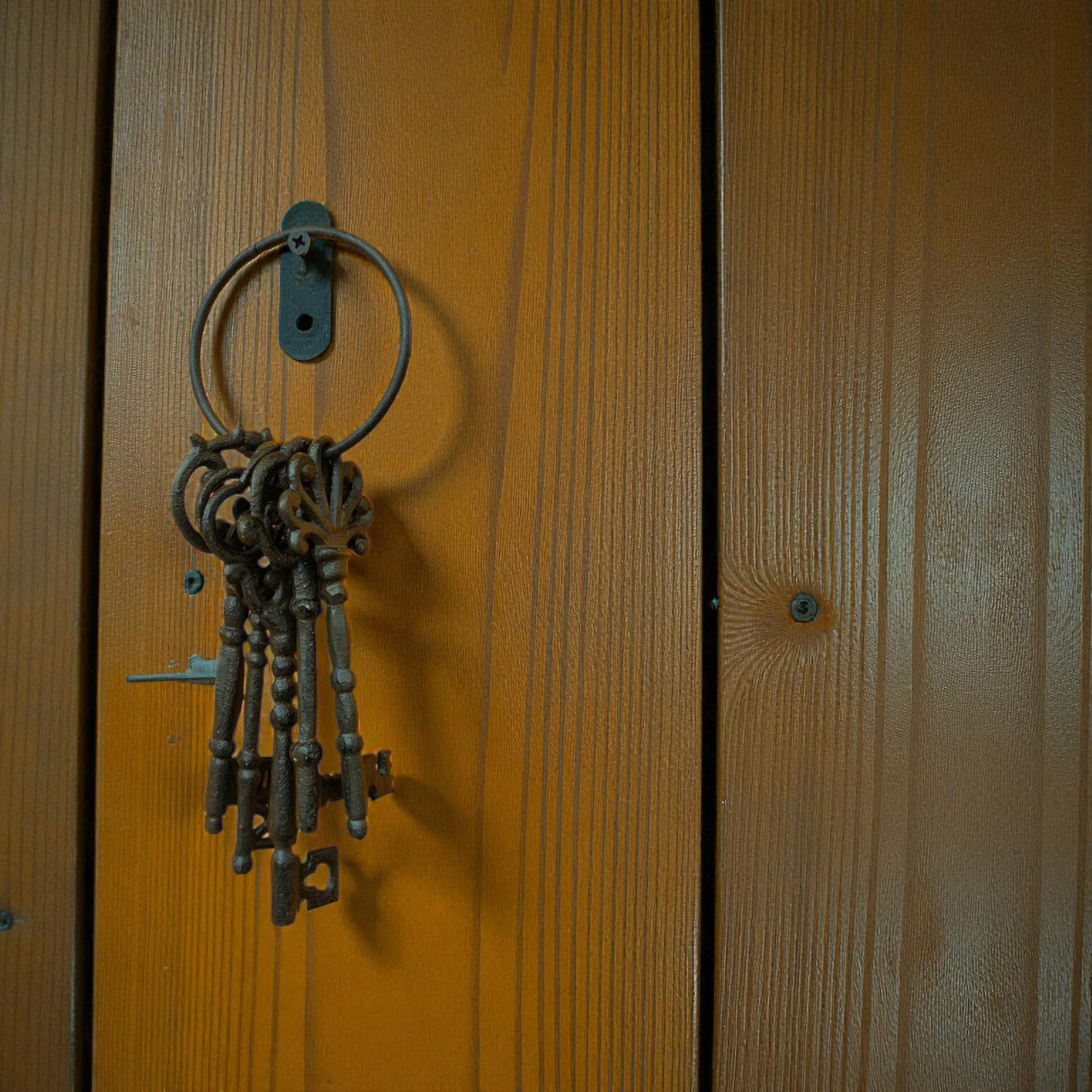 Vintage Schlüsselbund Dekoartikel aus Gusseisen mit 5 Schlüsseln