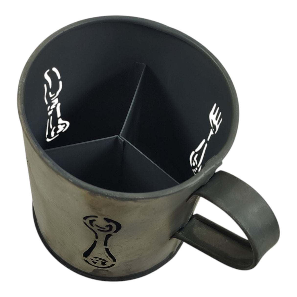 Besteckkorb im Tassen Look aus Zink mit drei Fächern