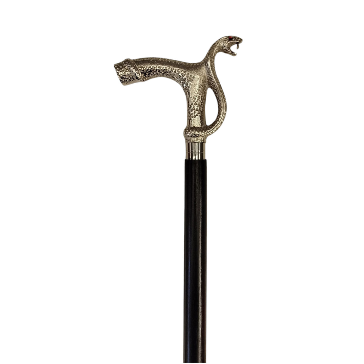 Schlange Spazierstock aus Holz mit silbernem Griff aus Metall