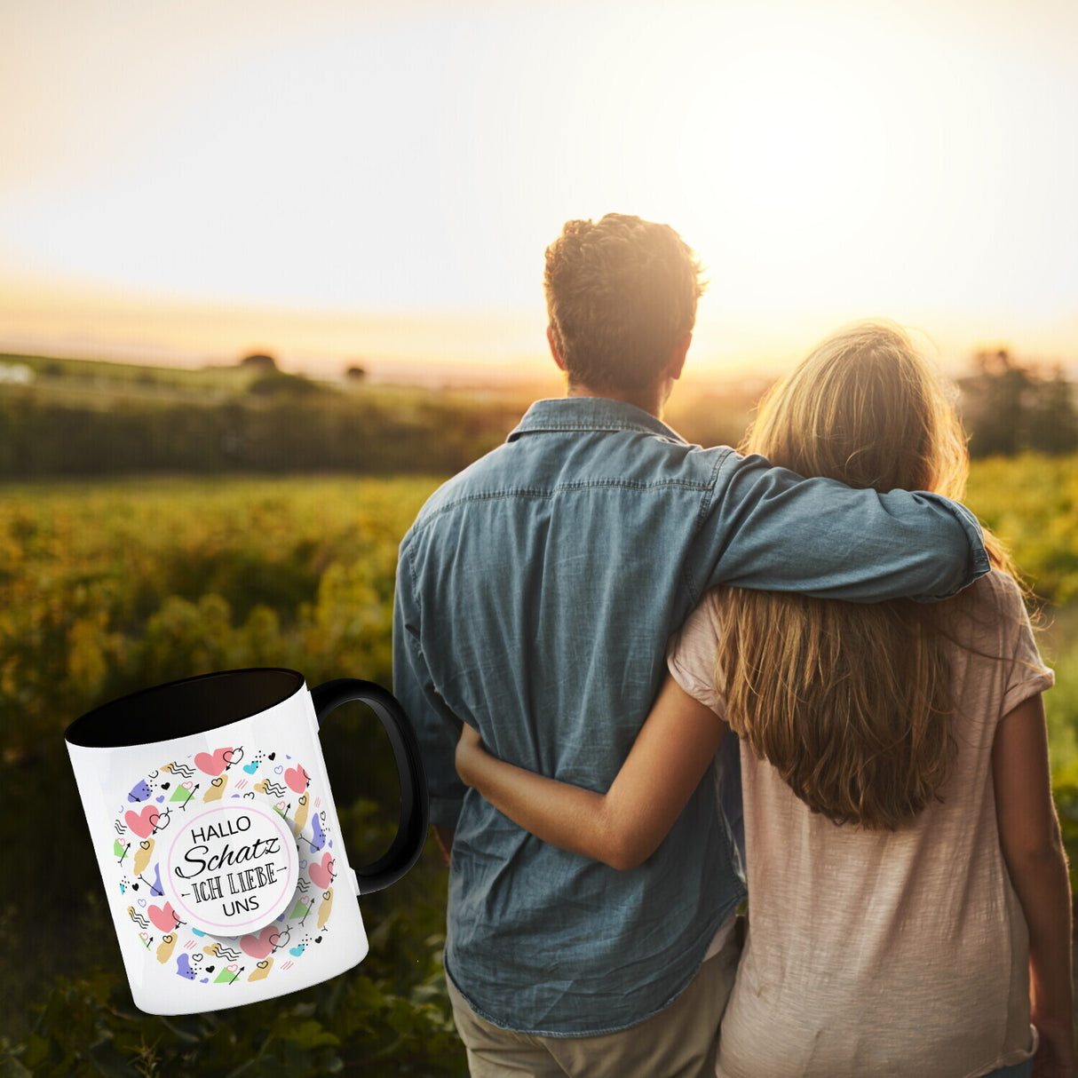 Kaffeebecher mit Spruch: Hallo Schatz ich liebe uns