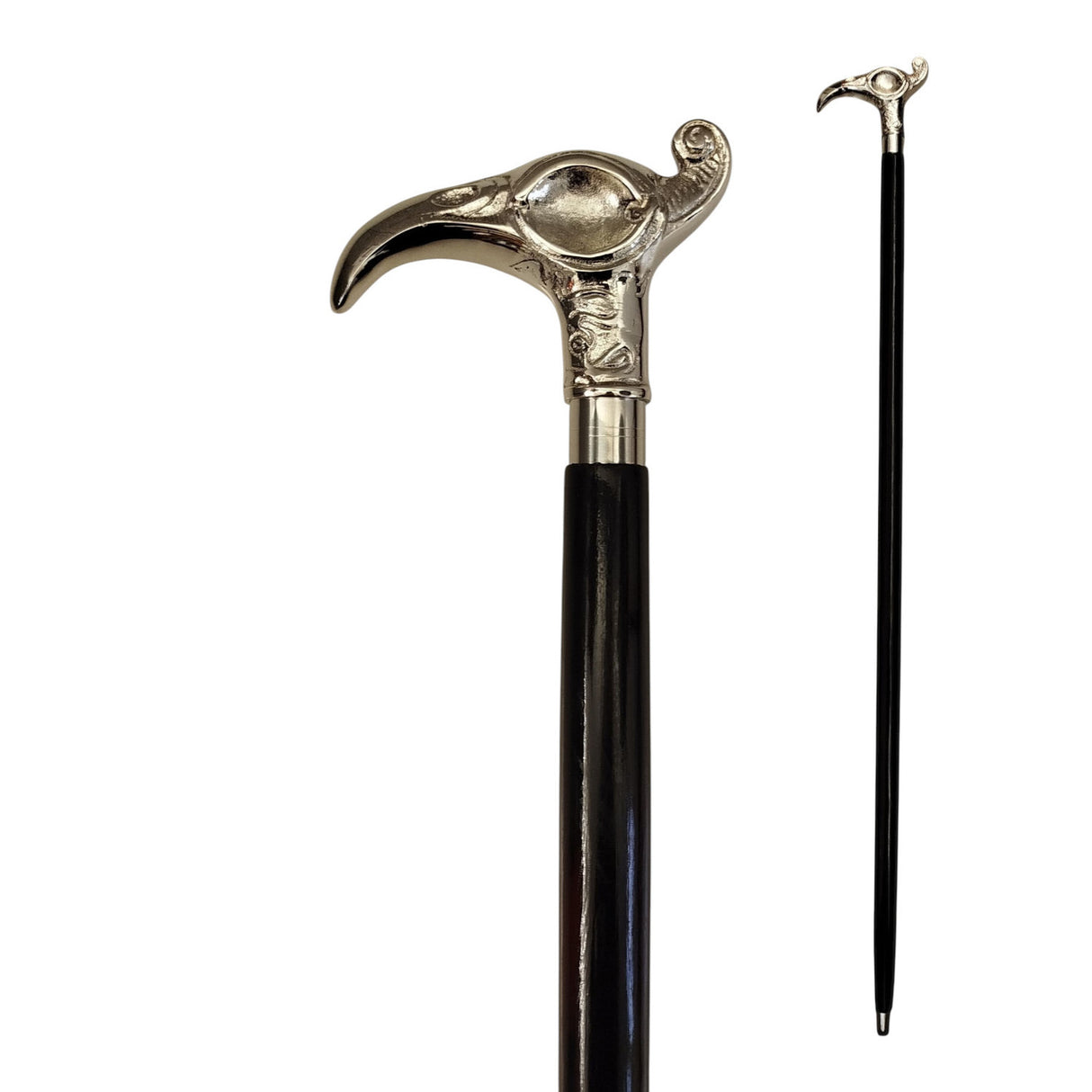 Vogel Spazierstock aus Holz mit silbernem Griff aus Metall