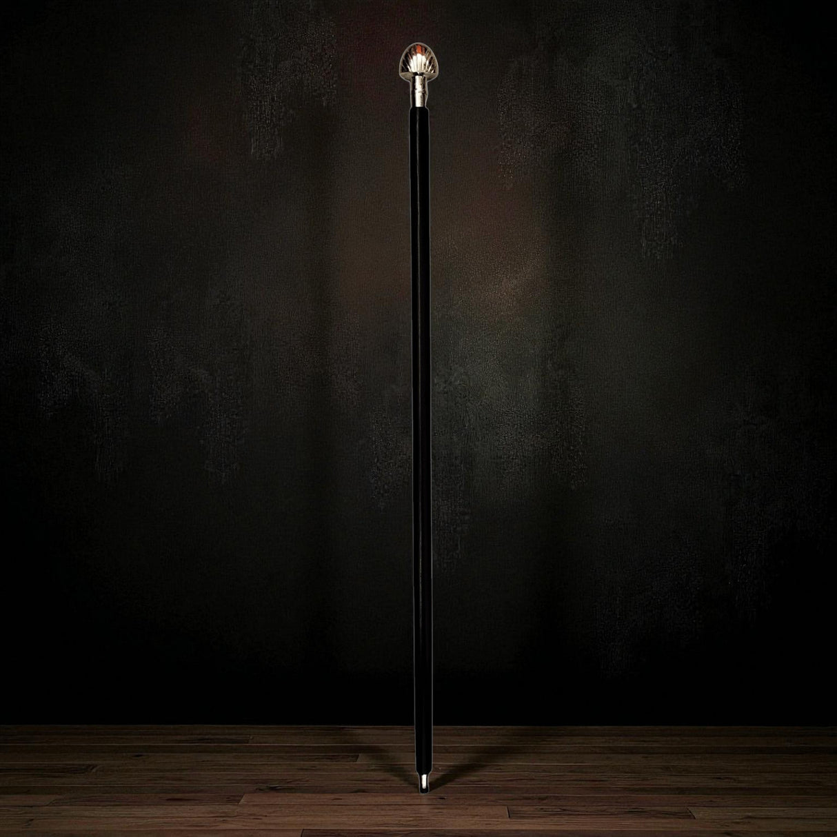 Muschel Spazierstock aus Holz mit silbernem Griff aus Metall