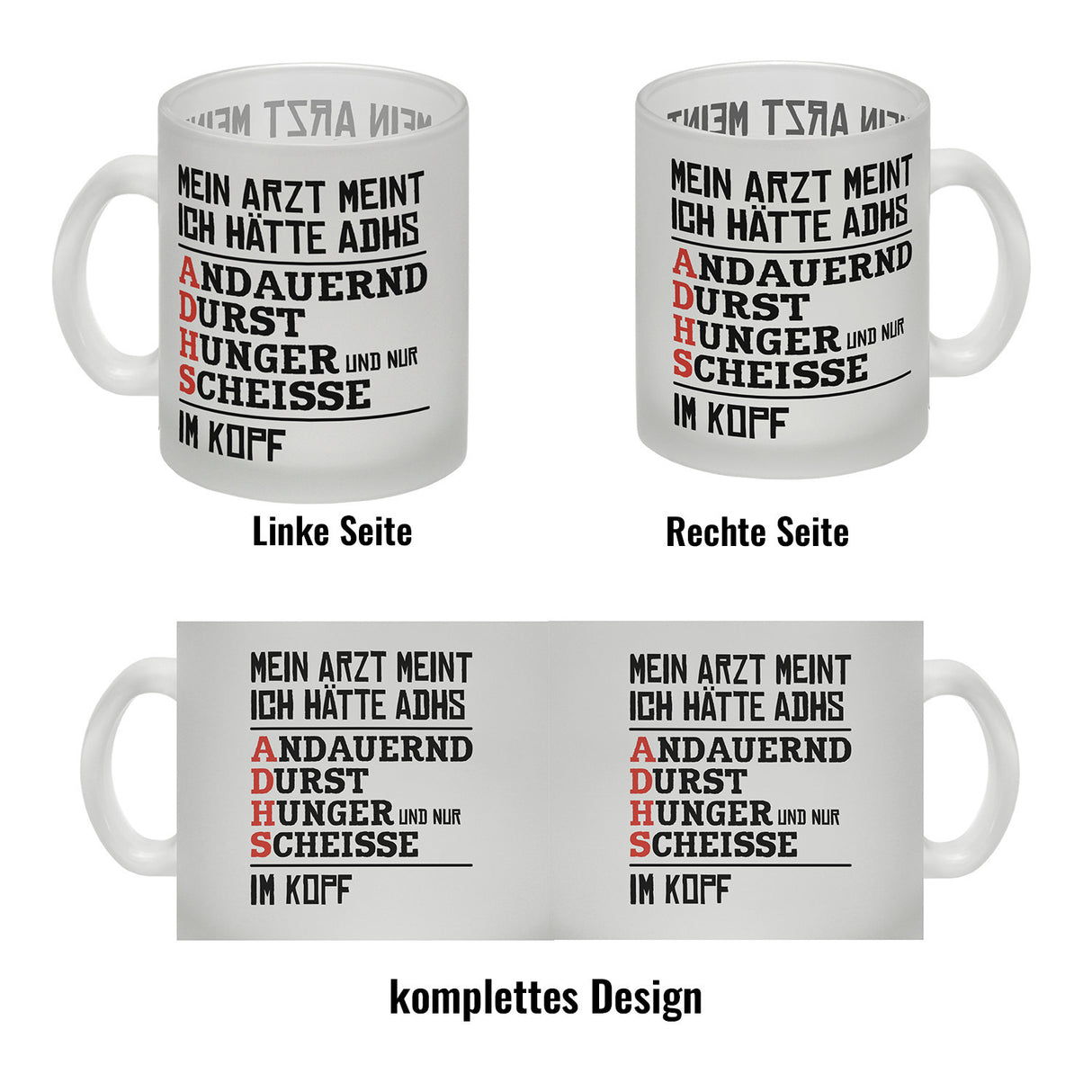 Kaffeebecher mit Spruch: Mein Arzt meint ich hätte ADHS