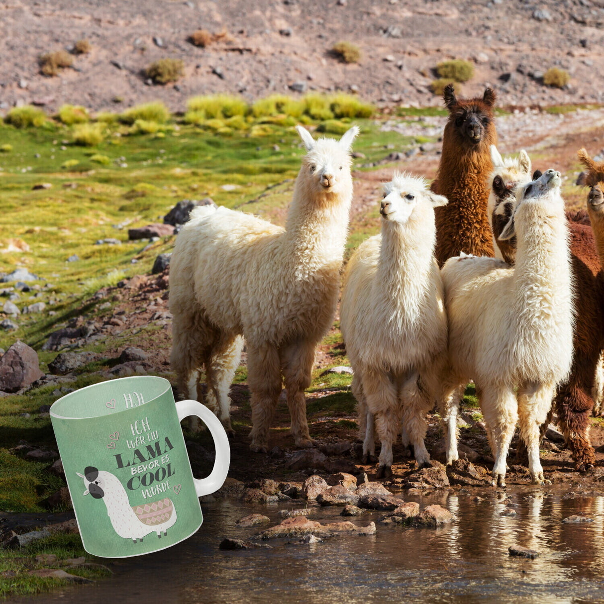 Kaffeebecher mit Spruch: Ich war ein Lama bevor es ...