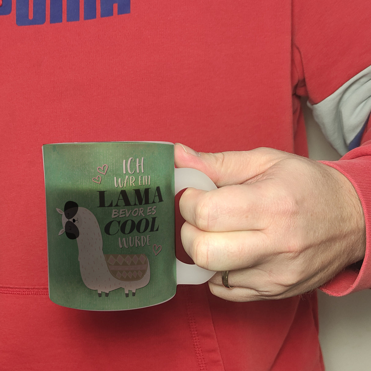 Kaffeebecher mit Spruch: Ich war ein Lama bevor es ...