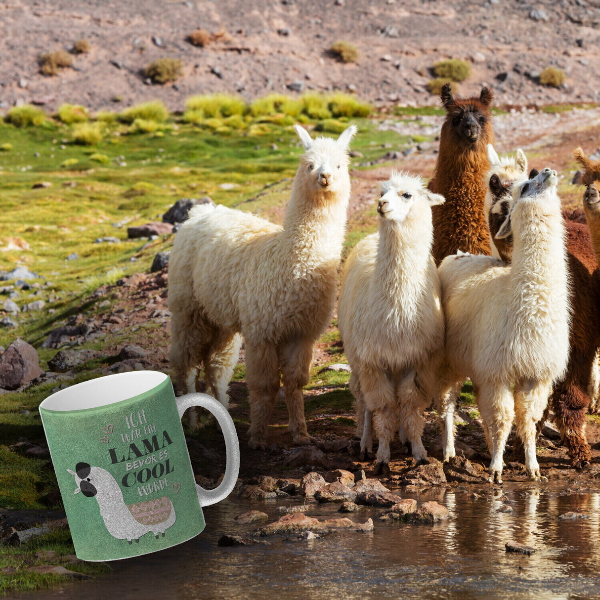 Kaffeebecher mit Spruch: Ich war ein Lama bevor es ...
