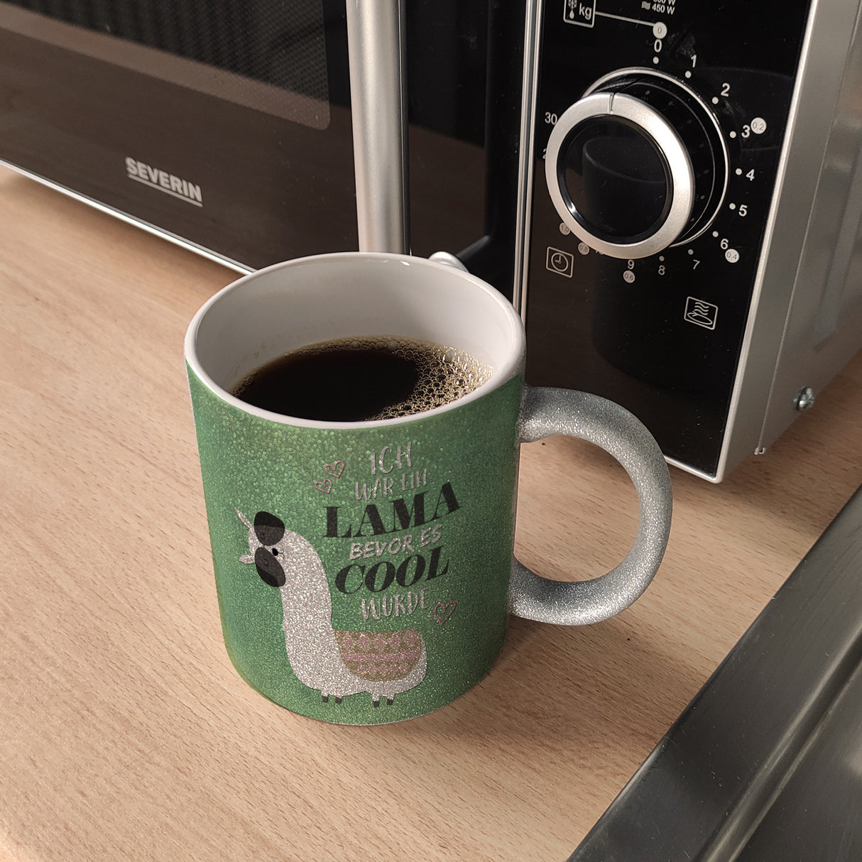 Kaffeebecher mit Spruch: Ich war ein Lama bevor es ...