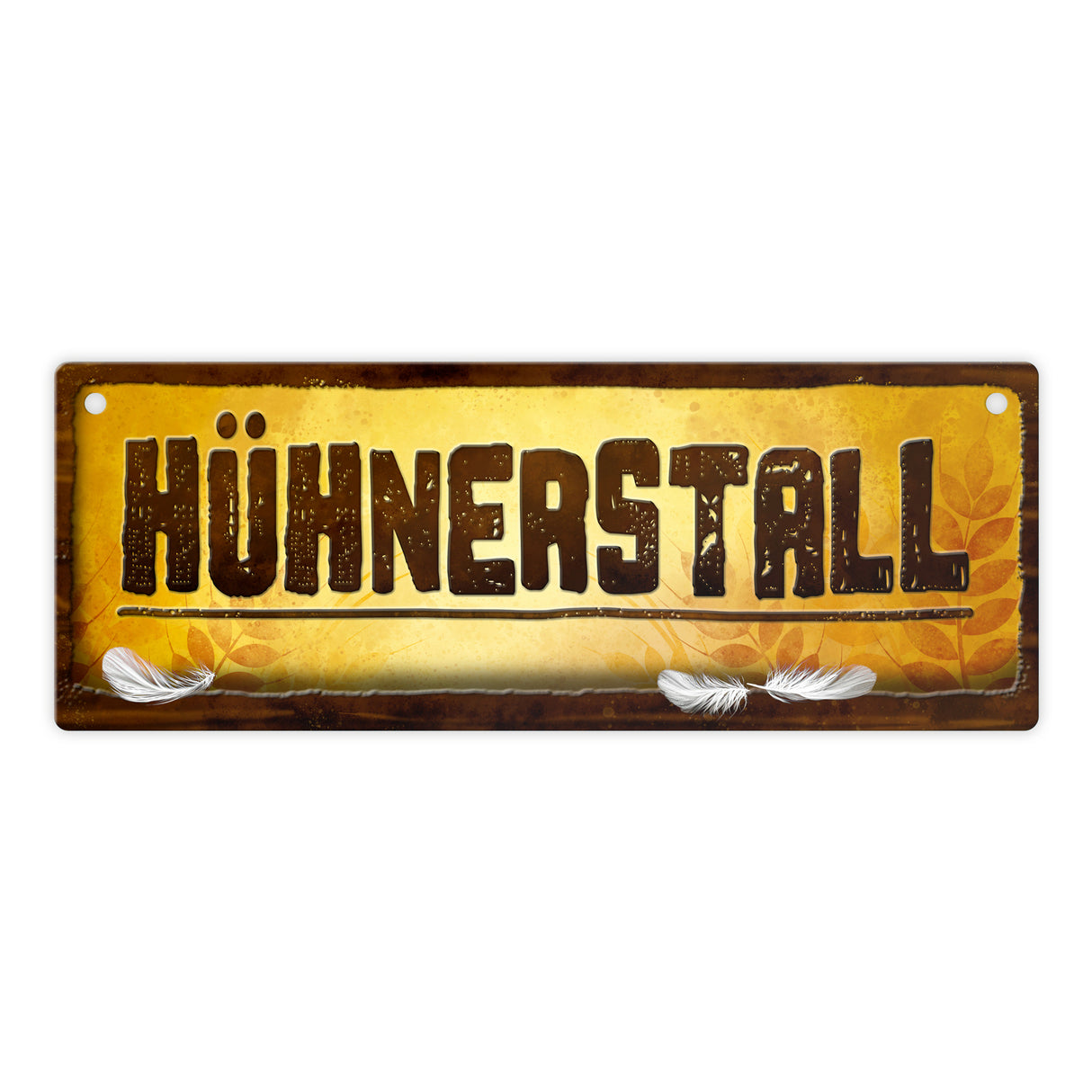 Huhn Metallschild mit Stall Motiv und Spruch: Hühnerstall