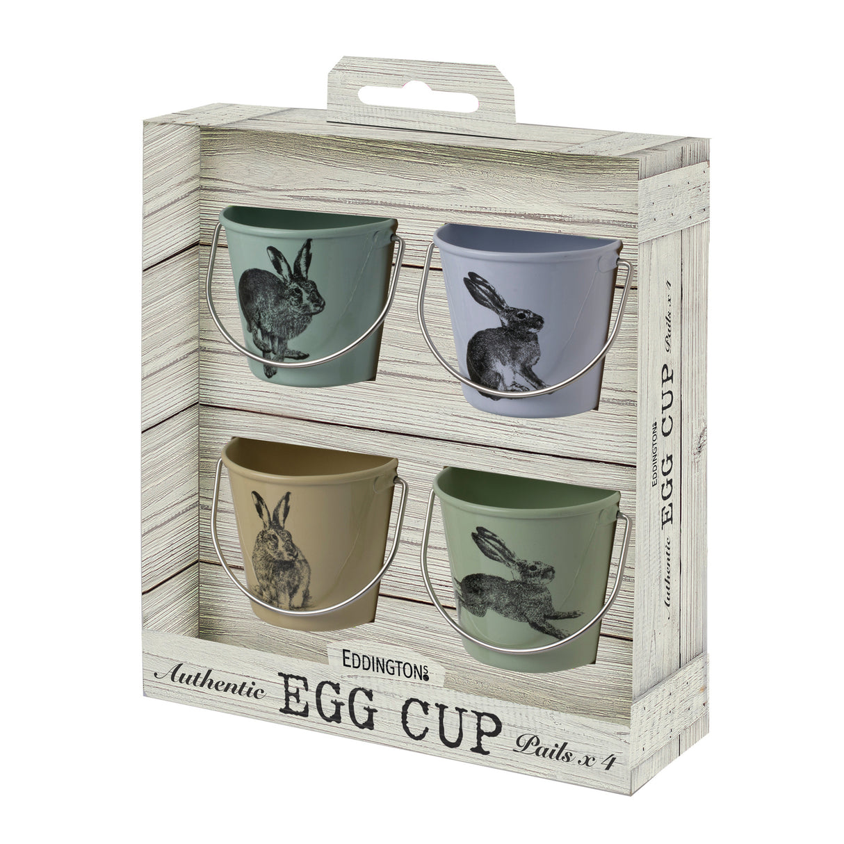 Eimer Eierbecher mit Hasen Design im 4er Set