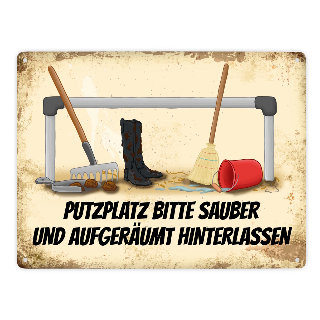 Reiter Metallschild mit Putzstelle Motiv und Spruch: Bitte Putzplatz säubern