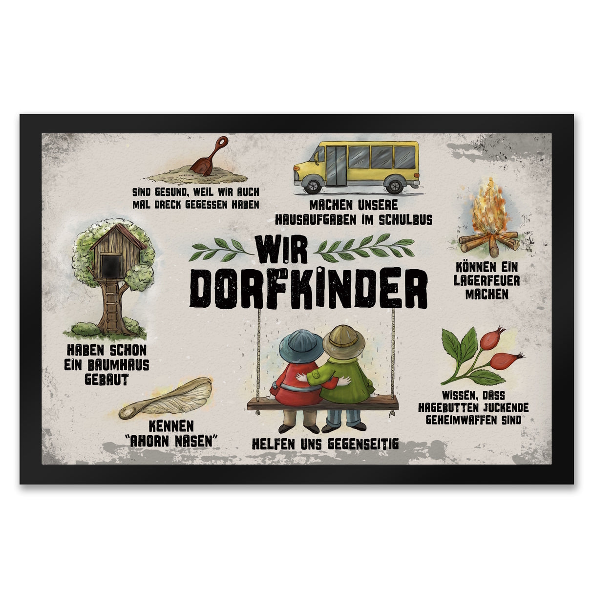 Wir Dorfkinder Fußmatte mit Retro Motiv