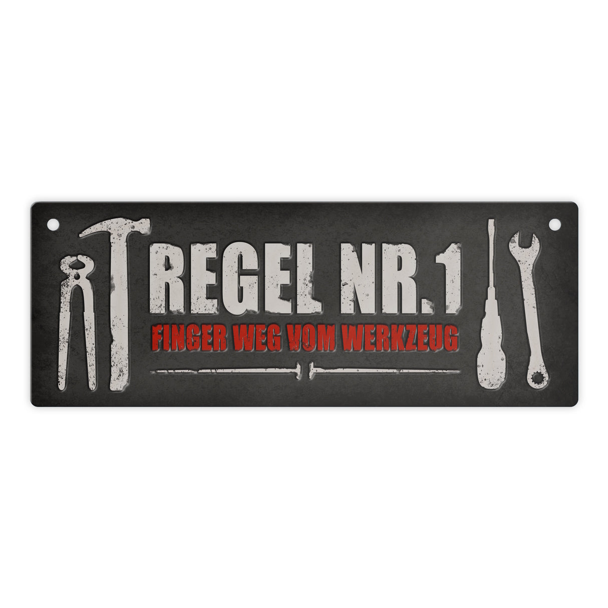 Werkstatt Metallschild mit Spruch: Regel Nr. 1 Finger weg vom Werkzeug