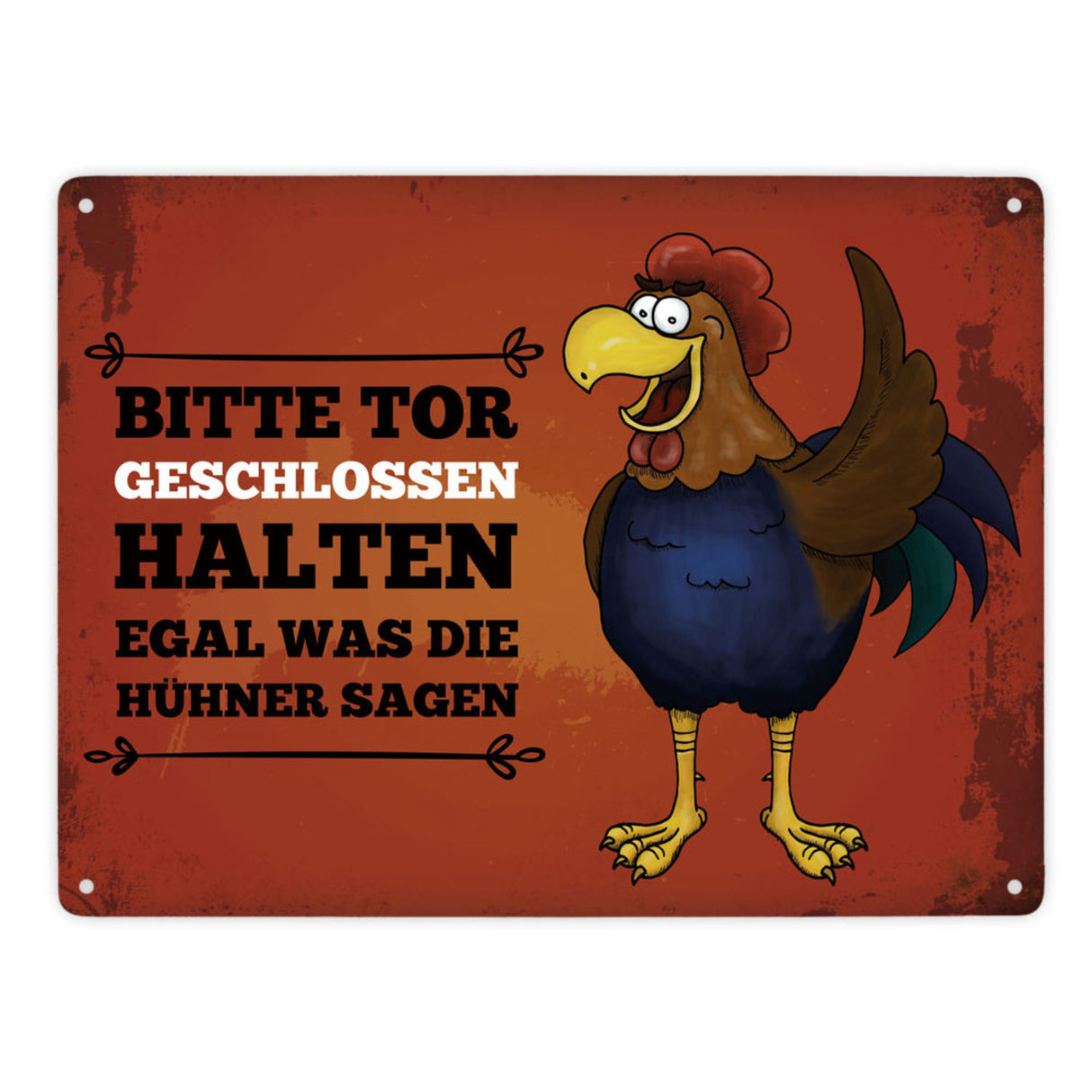 Bitte Tor geschlossen halten Metallschild mit Hahn Motiv - Huhn Hühnerstall Tür