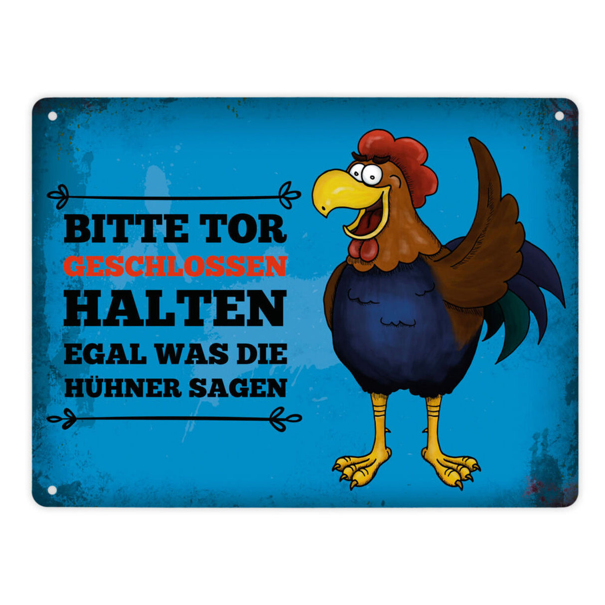 Bitte Tor geschlossen halten Metallschild mit Hahn Motiv - Huhn Hühnerstall Tür