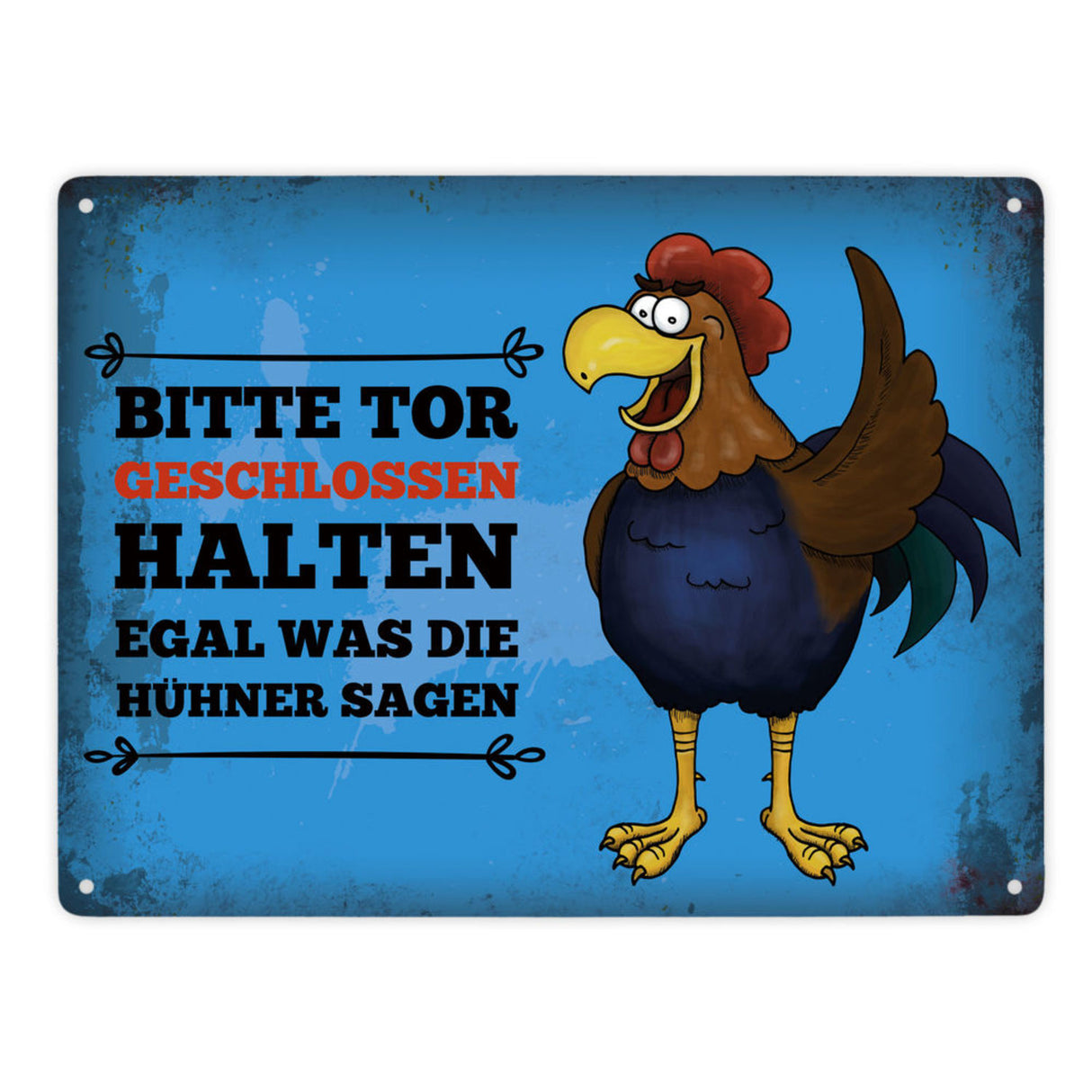 Bitte Tor geschlossen halten Metallschild mit Hahn Motiv - Huhn Hühnerstall Tür
