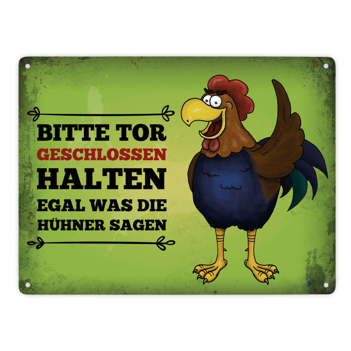 Bitte Tor geschlossen halten Metallschild mit Hahn Motiv - Huhn Hühnerstall Tür