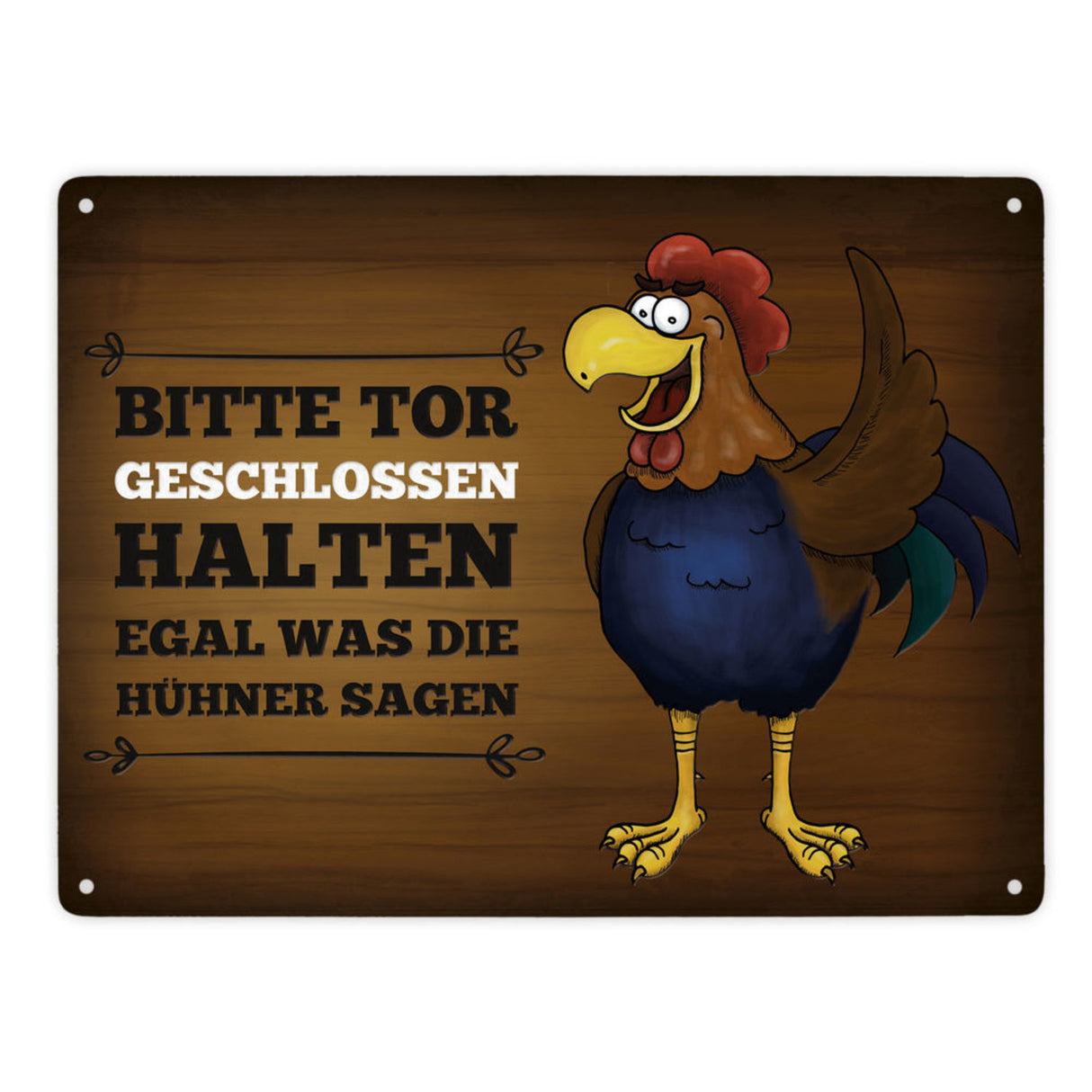 Bitte Tor geschlossen halten Metallschild mit Hahn Motiv - Huhn Hühnerstall Tür