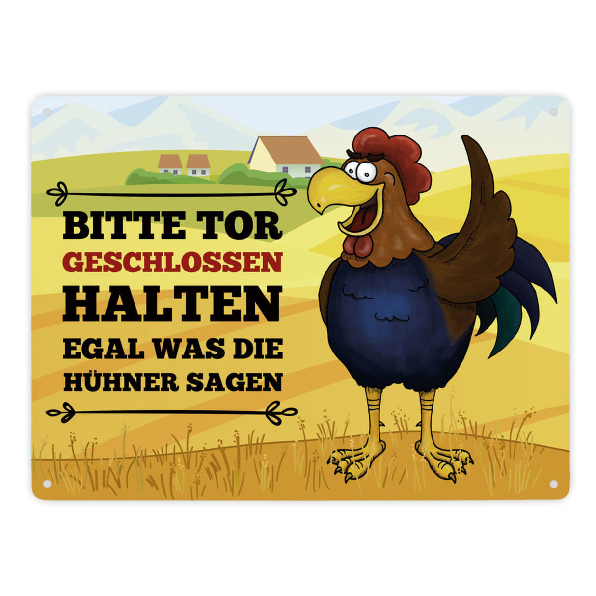 Bitte Tor geschlossen halten Metallschild mit Hahn Motiv - Huhn Hühnerstall Tür