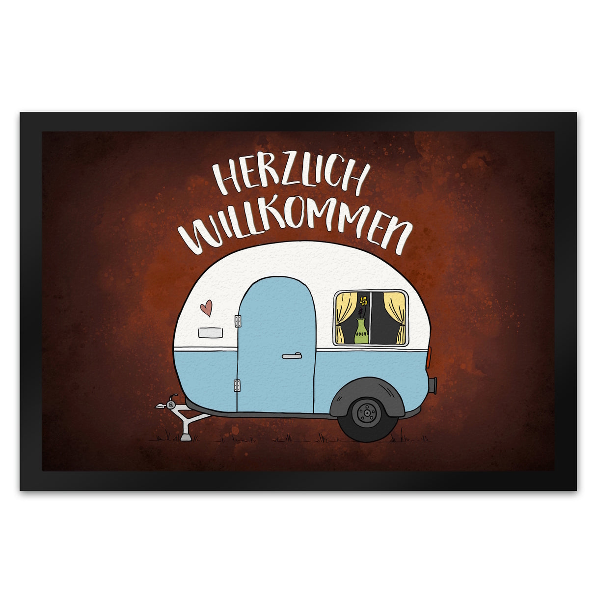 Herzlich willkommen Fußmatte mit Wohnwagen Motiv Wohnmobil Camping Gast Besuch Gäste