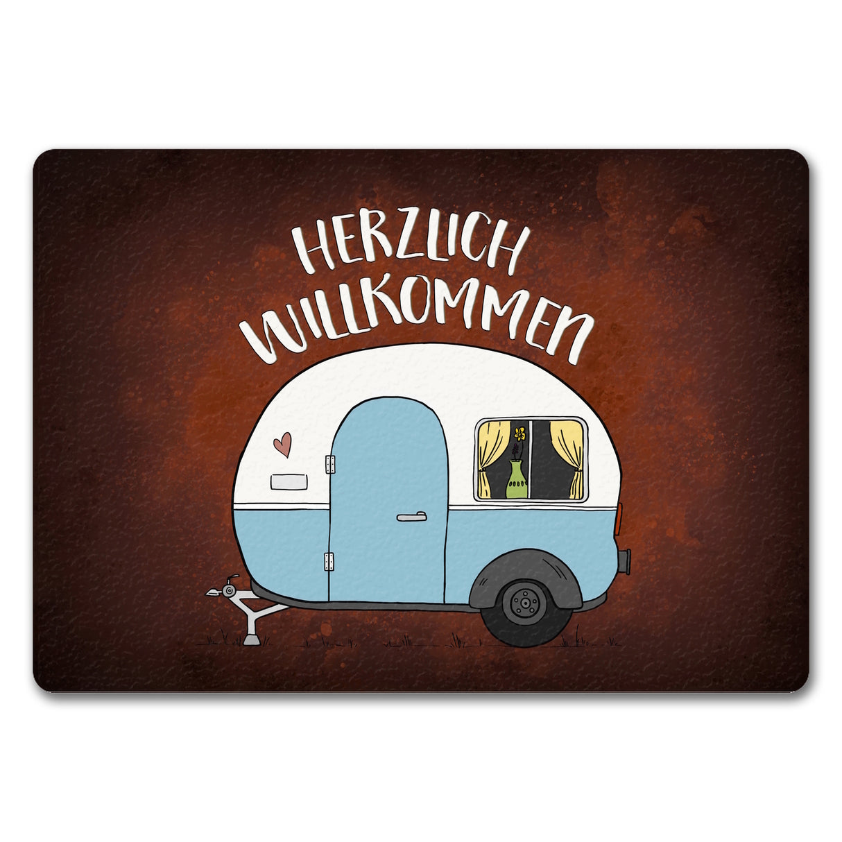 Herzlich willkommen Fußmatte mit Wohnwagen Motiv Wohnmobil Camping Gast Besuch Gäste