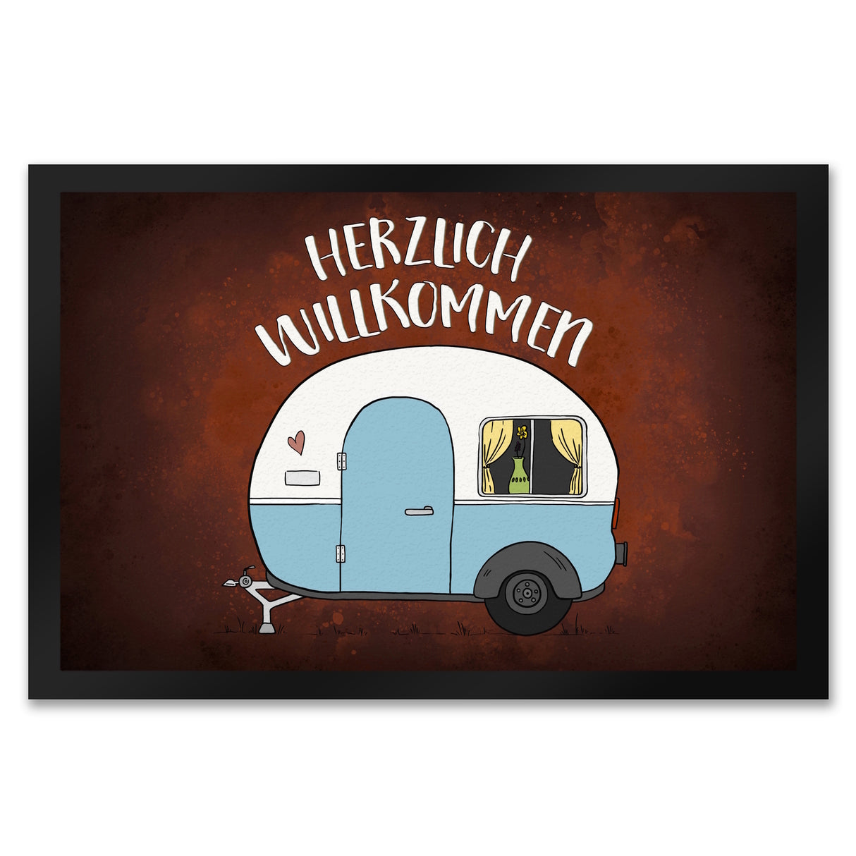 Herzlich willkommen Fußmatte mit Wohnwagen Motiv Wohnmobil Camping Gast Besuch Gäste