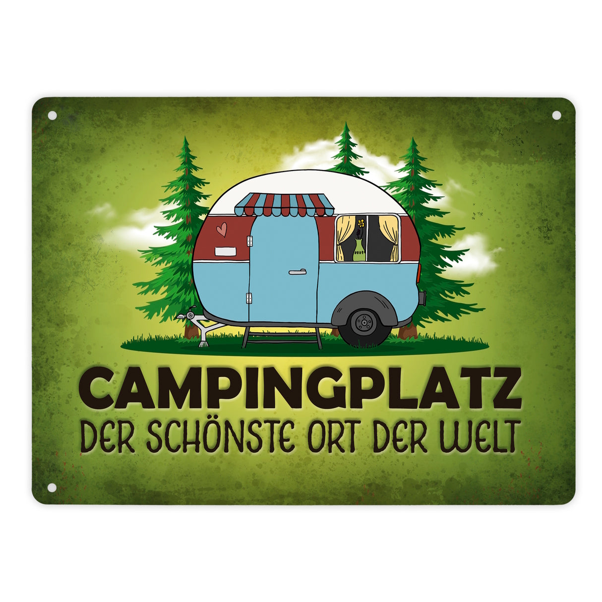 Campingplatz Metallschild mit Wohnwagen Motiv Wohnmobil Urlaub Hobby Natur Ort