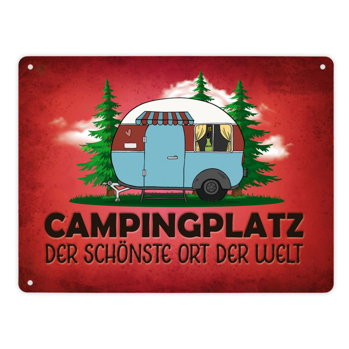 Campingplatz Metallschild mit Wohnwagen Motiv Wohnmobil Urlaub Hobby Natur Ort