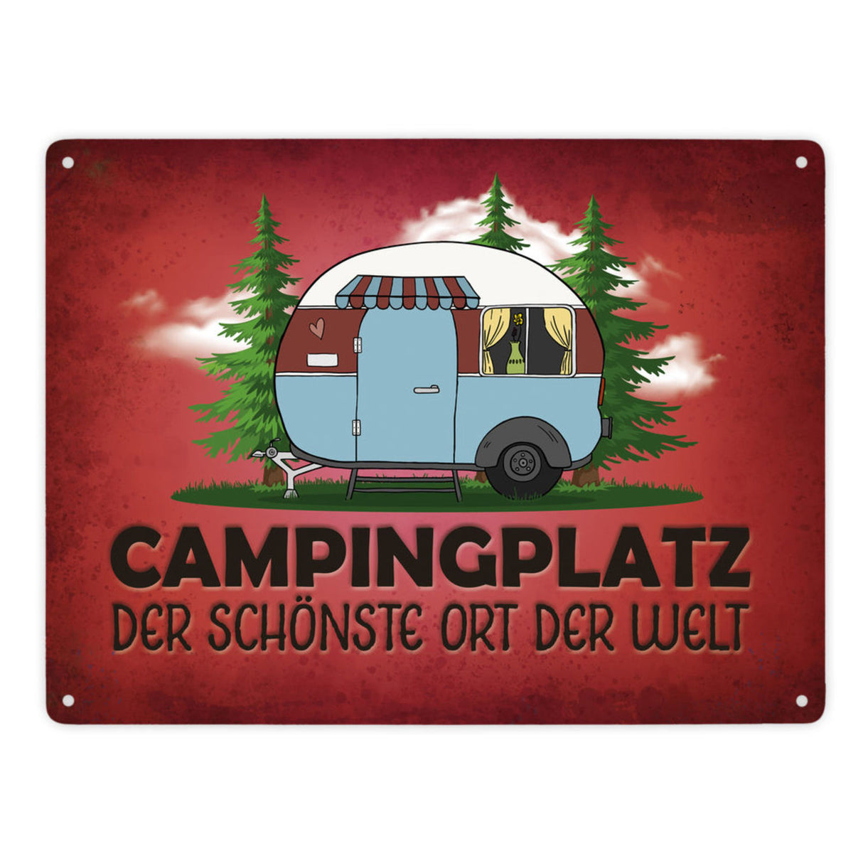 Campingplatz Metallschild mit Wohnwagen Motiv Wohnmobil Urlaub Hobby Natur Ort