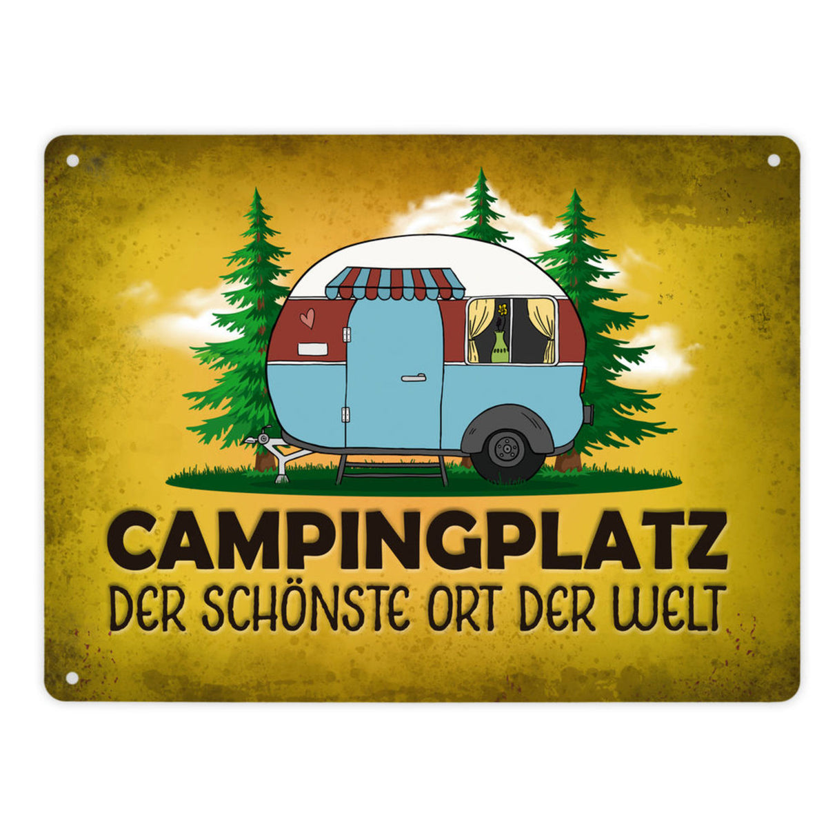 Campingplatz Metallschild mit Wohnwagen Motiv Wohnmobil Urlaub Hobby Natur Ort