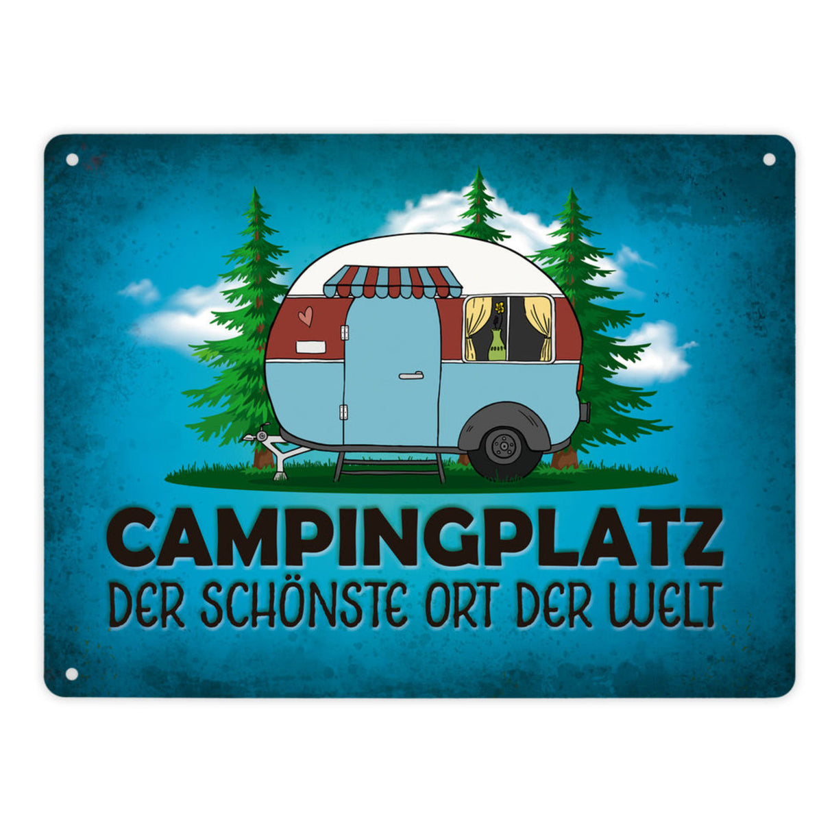Campingplatz Metallschild mit Wohnwagen Motiv Wohnmobil Urlaub Hobby Natur Ort