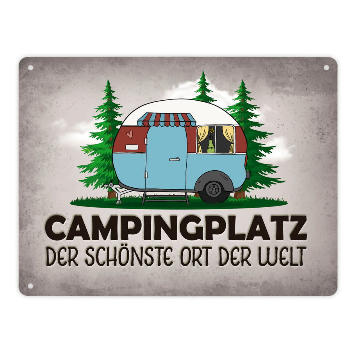 Campingplatz Metallschild mit Wohnwagen Motiv Wohnmobil Urlaub Hobby Natur Ort