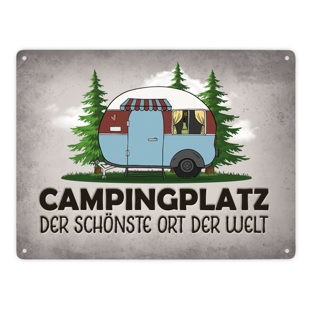 Campingplatz Metallschild mit Wohnwagen Motiv Wohnmobil Urlaub Hobby Natur Ort