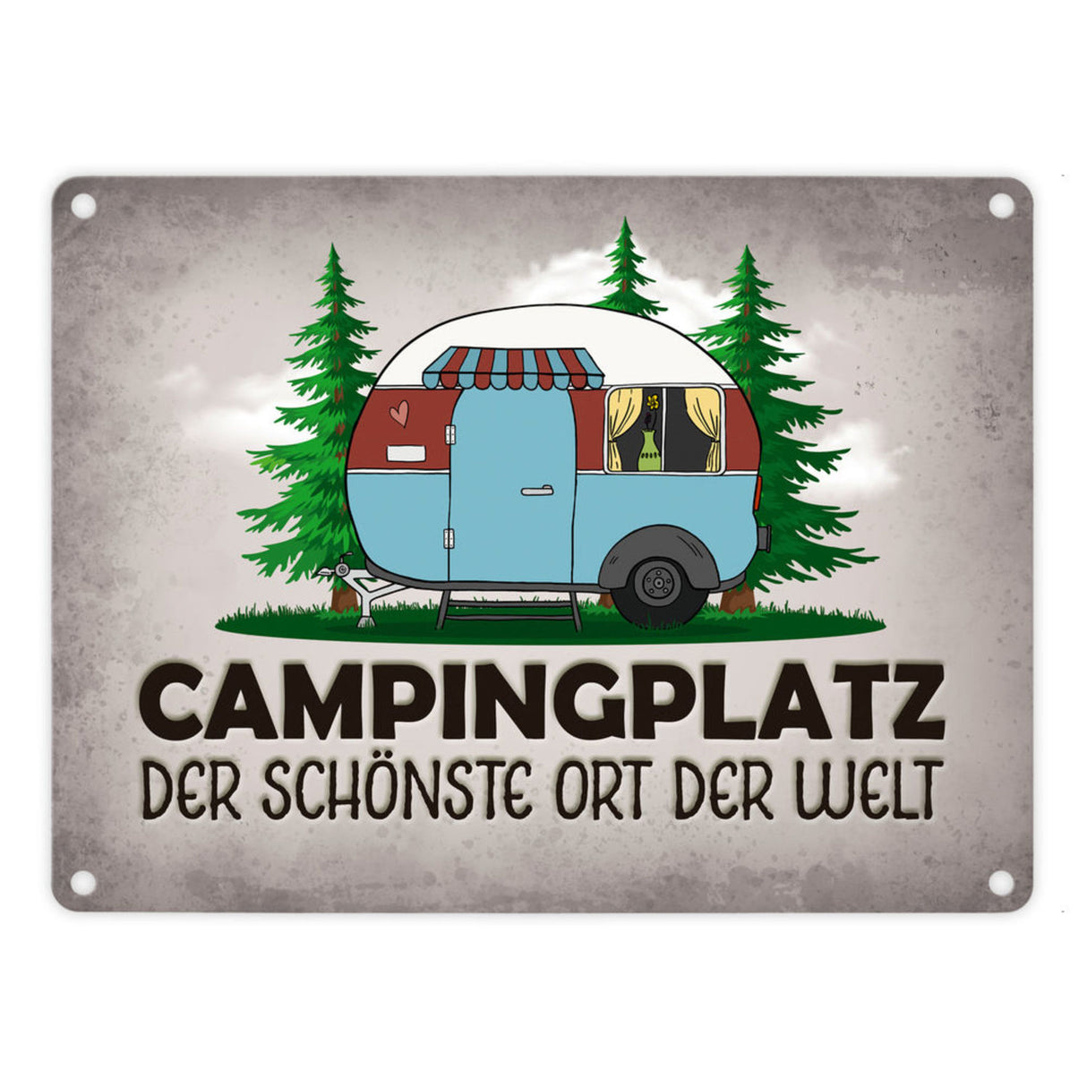 Campingplatz Metallschild mit Wohnwagen Motiv Wohnmobil Urlaub Hobby Natur Ort