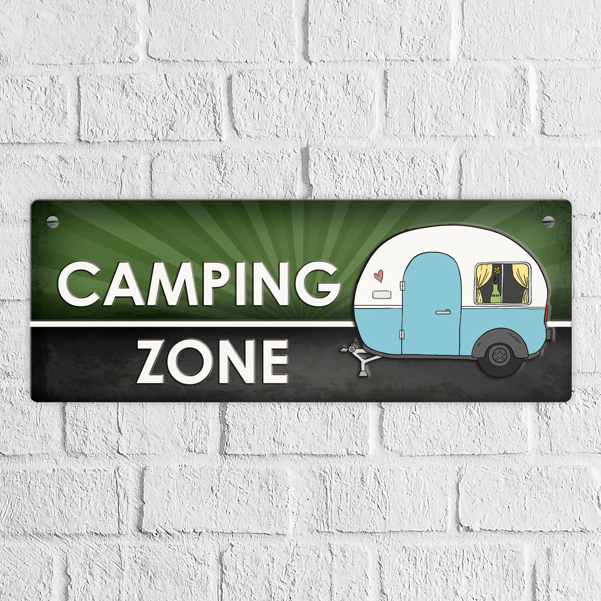 Camping Zone Metallschild mit Wohnwagen Motiv Wohnwagen Wohnmobil Urlaub