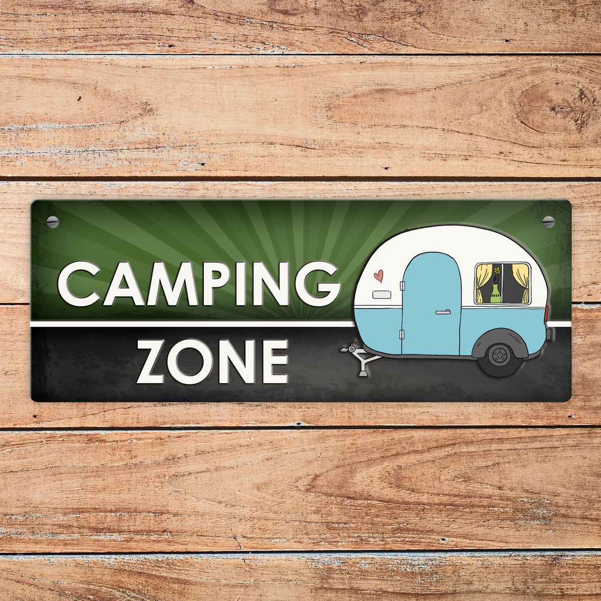 Camping Zone Metallschild mit Wohnwagen Motiv Wohnwagen Wohnmobil Urlaub
