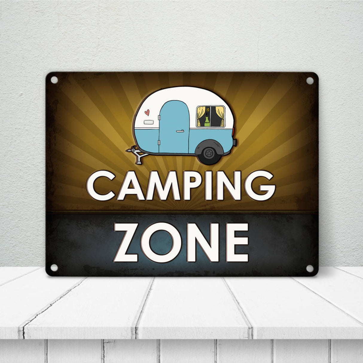 Camping Zone Metallschild mit Wohnwagen Motiv Wohnwagen Wohnmobil Urlaub