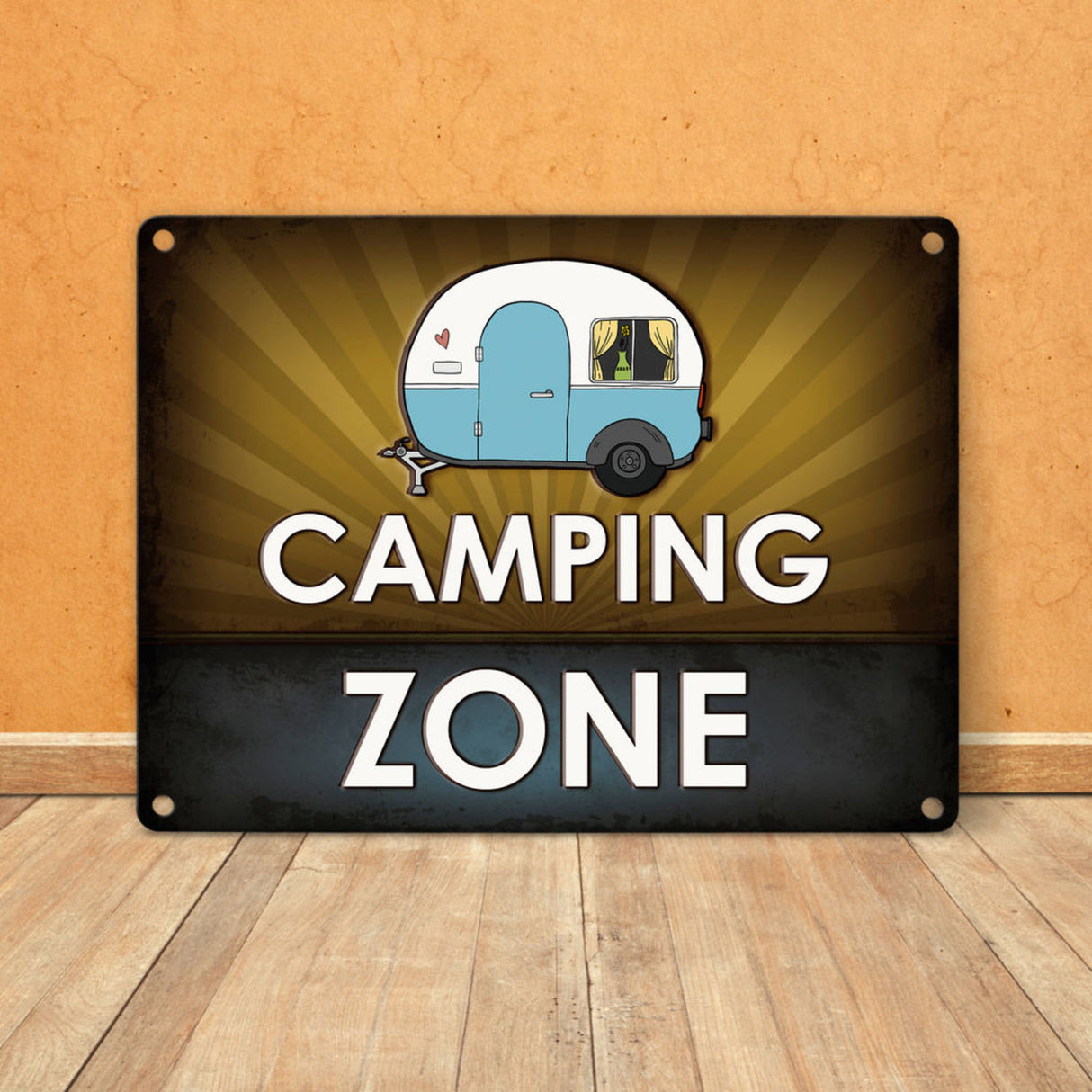Camping Zone Metallschild mit Wohnwagen Motiv Wohnwagen Wohnmobil Urlaub