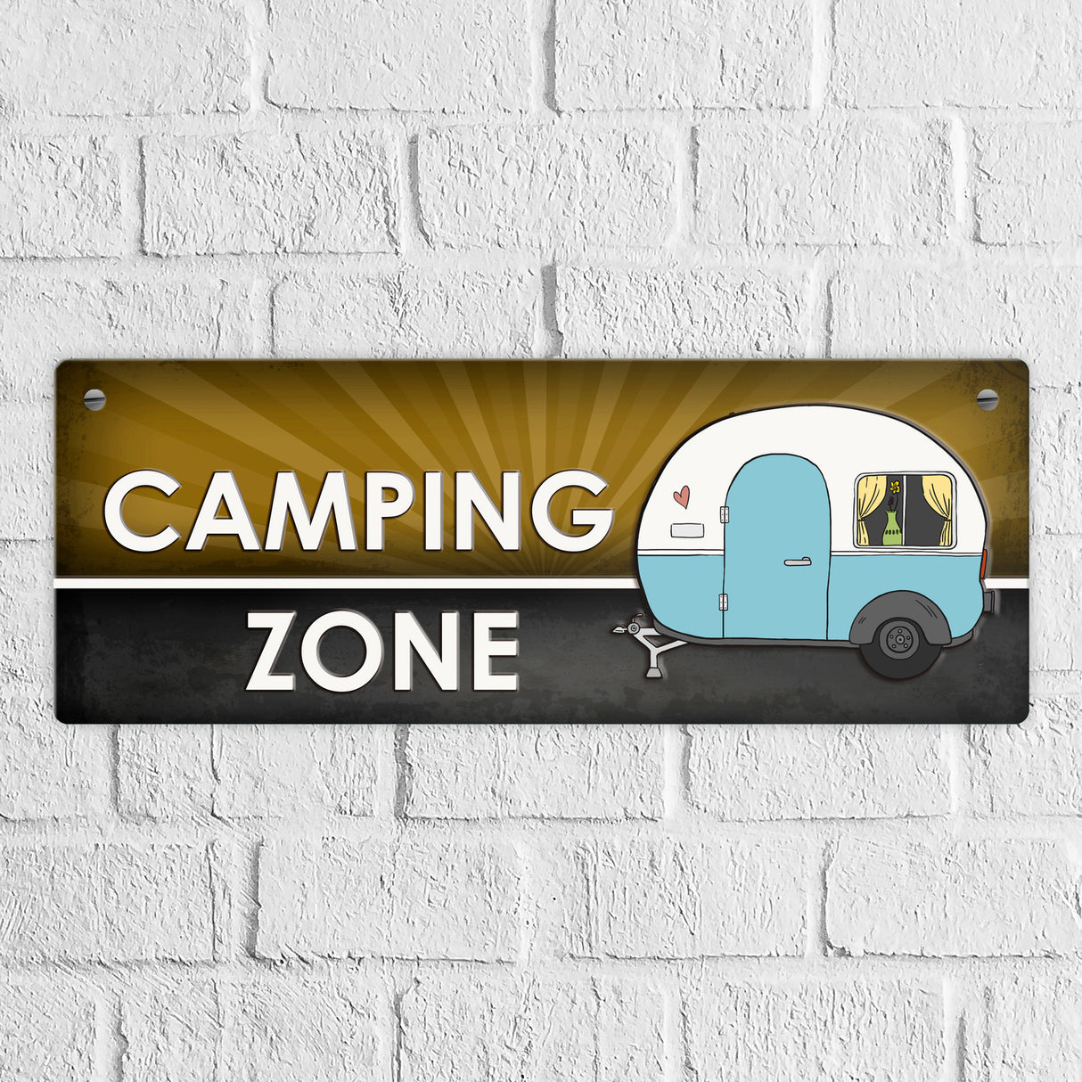 Camping Zone Metallschild mit Wohnwagen Motiv Wohnwagen Wohnmobil Urlaub