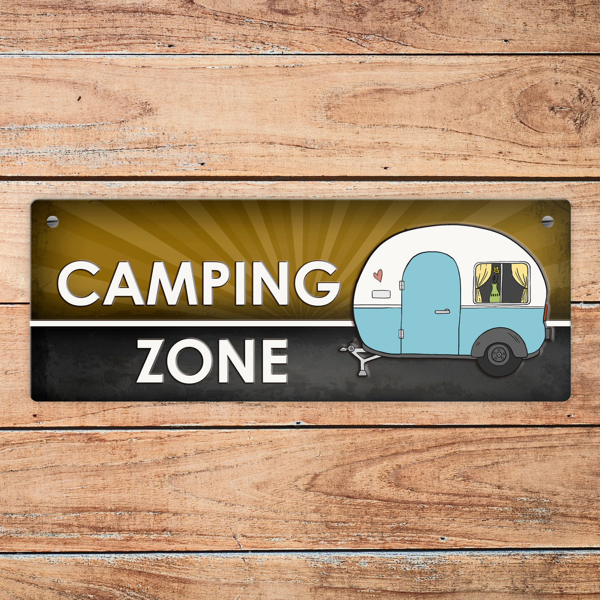 Camping Zone Metallschild mit Wohnwagen Motiv Wohnwagen Wohnmobil Urlaub