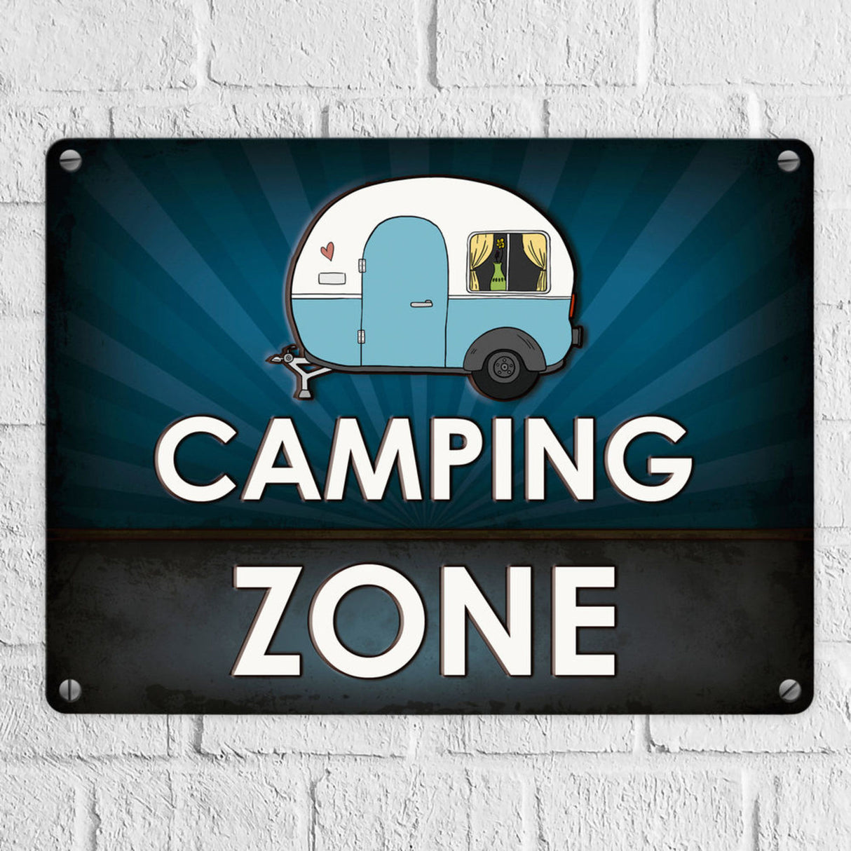 Camping Zone Metallschild mit Wohnwagen Motiv Wohnwagen Wohnmobil Urlaub