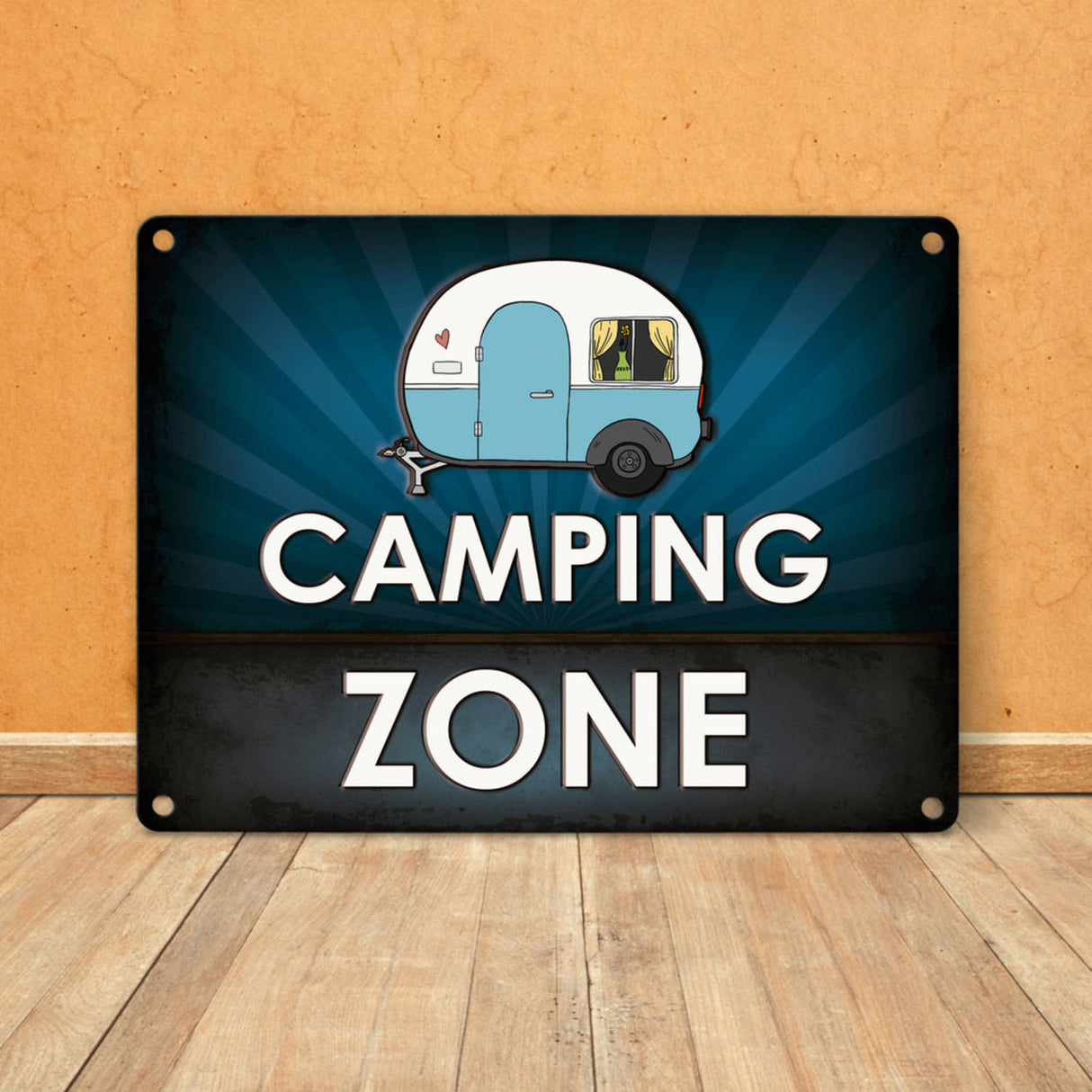 Camping Zone Metallschild mit Wohnwagen Motiv Wohnwagen Wohnmobil Urlaub