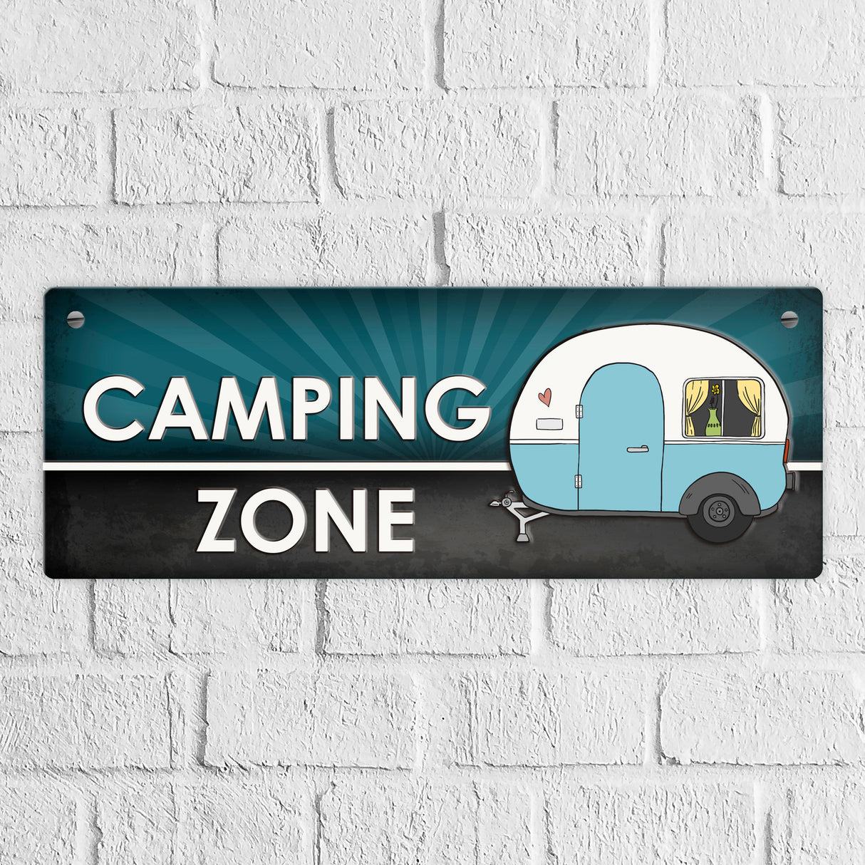 Camping Zone Metallschild mit Wohnwagen Motiv Wohnwagen Wohnmobil Urlaub