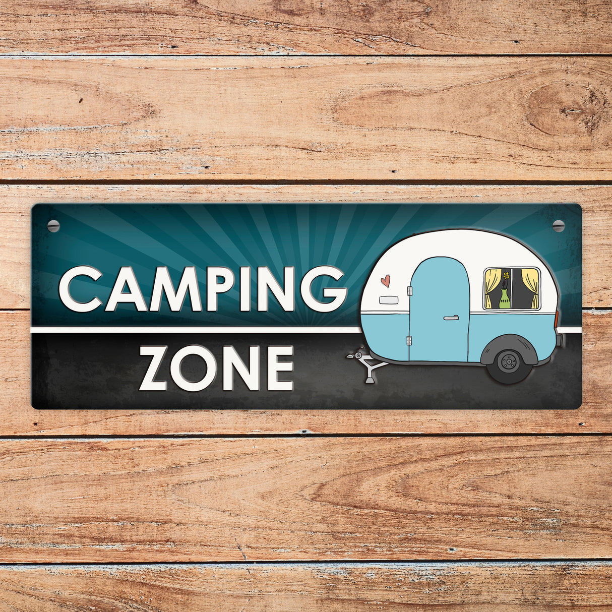 Camping Zone Metallschild mit Wohnwagen Motiv Wohnwagen Wohnmobil Urlaub